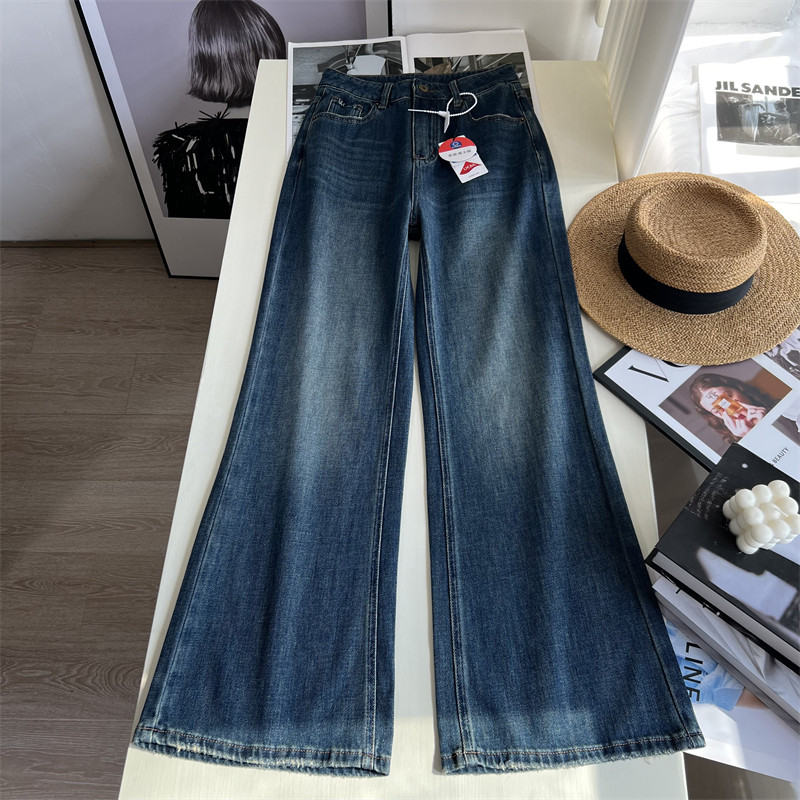 逆天大长腿~！高腰宽松阔腿喇叭牛仔裤 不贴腿显瘦松弛感拖地长裤