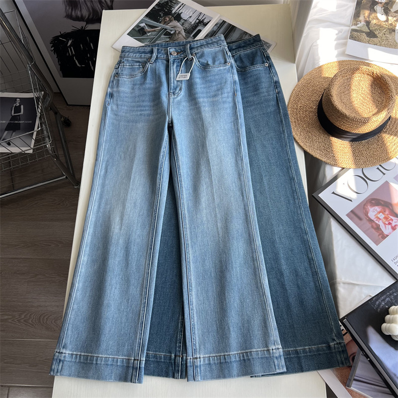 气质高级感~！微喇牛仔裤 高腰四面弹修身显瘦九分直筒裤女春秋