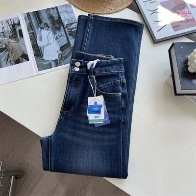 小个子九分窄版阔腿牛仔裤女