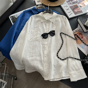 高端牛货~！100%亚麻衬衫 法式老钱口袋翻领宽松长袖衬衣防晒衣