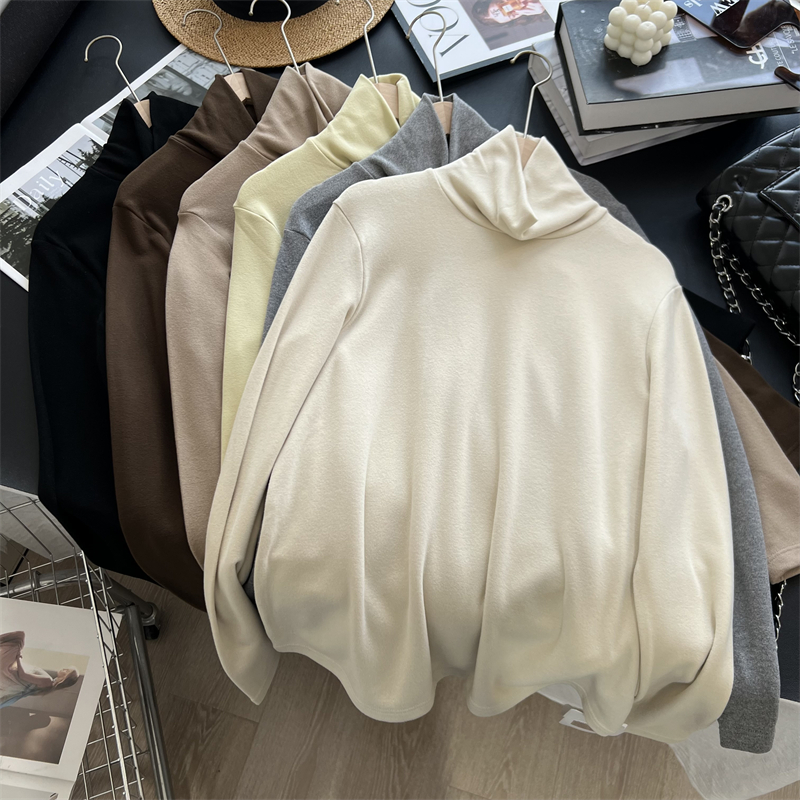 打底叠穿堆堆领长袖T恤打底