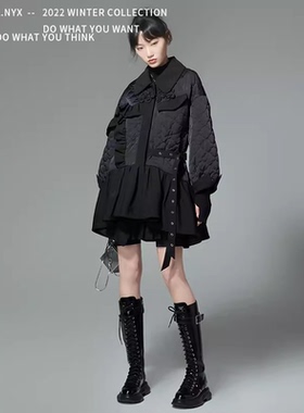 L.NYX 22AW｜暗黑甜酷新中式风不对衬重工个性原创设计刺绣棉服女