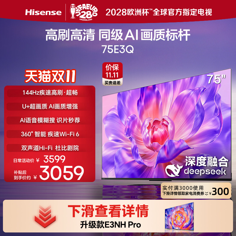 海信电视75E3Q 75英寸 高刷高清 AI画质标杆 国家补贴 家用电视机
