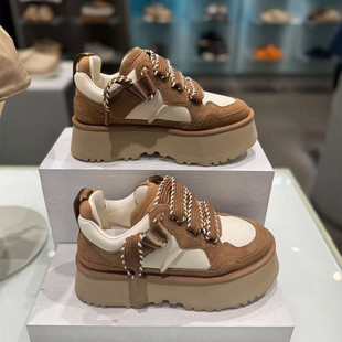 秋季新款厚底梅尔休闲女鞋双鞋带平底松糕巨好看单鞋外穿运动板鞋