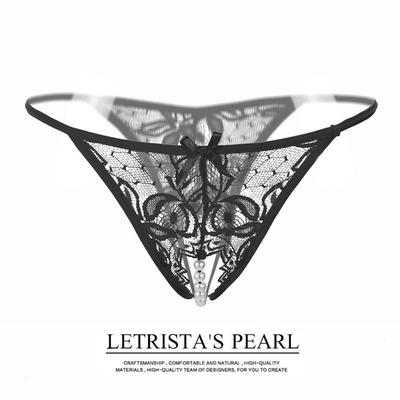 跨境情趣珍珠按摩开档内裤女士性感透明t裤 Lace Briefs Lingerie