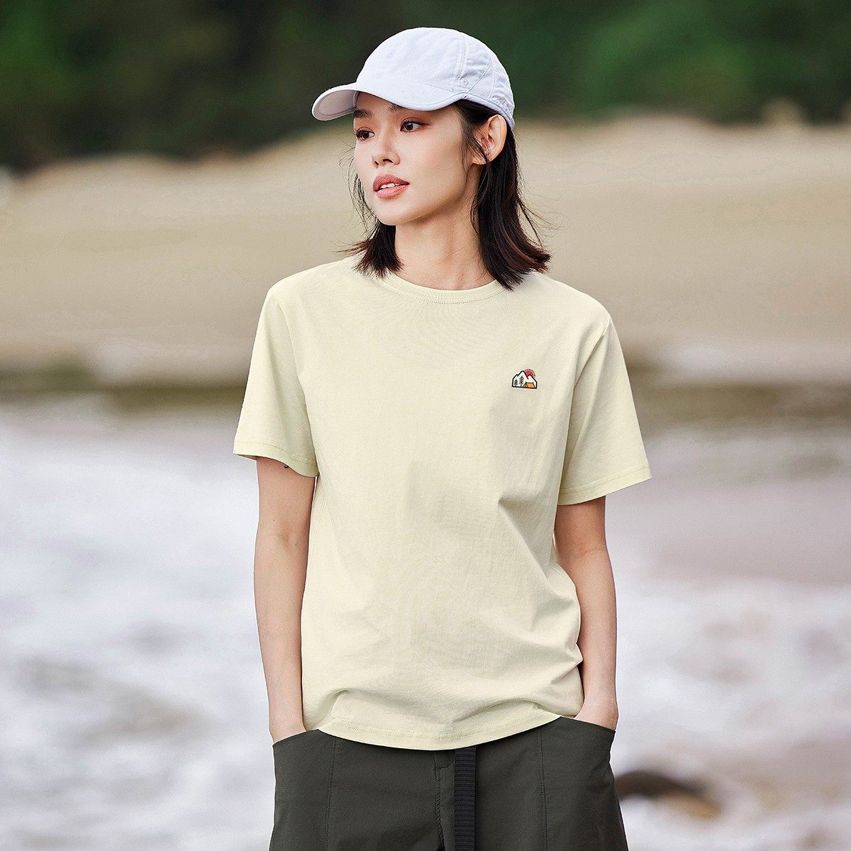 拓路者纯棉简约T恤女26年夏款百搭基础打底衫短袖上衣落肩t恤