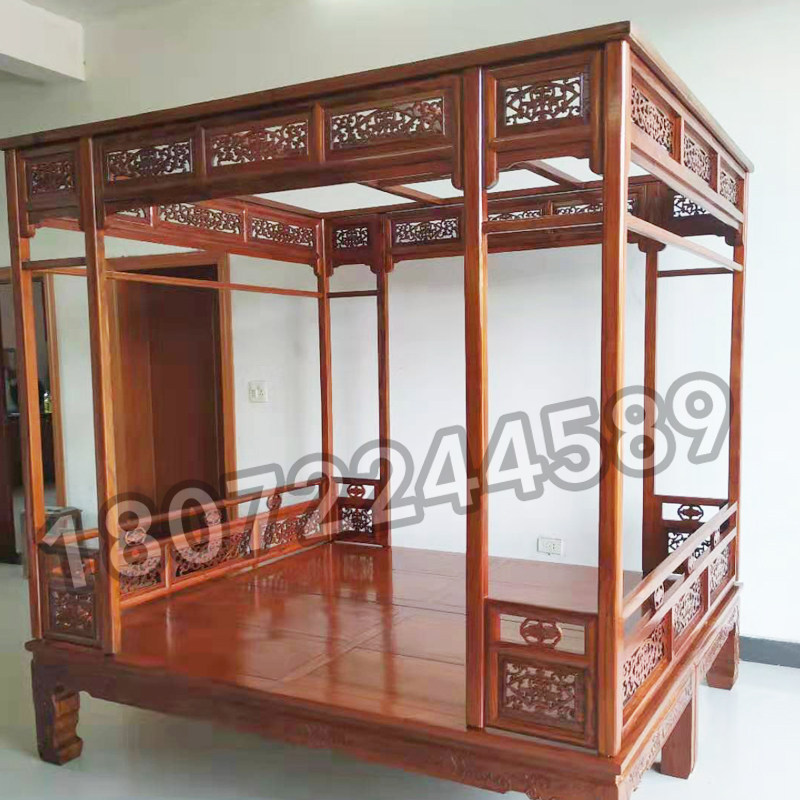 实木床红花梨色架子床带护栏仿古宫廷拔踏步床明清古典农村老式床在类目 住宅家具, 床类, 实木床中 - 来自Buy2taobao.com提供专业的淘宝代购服务