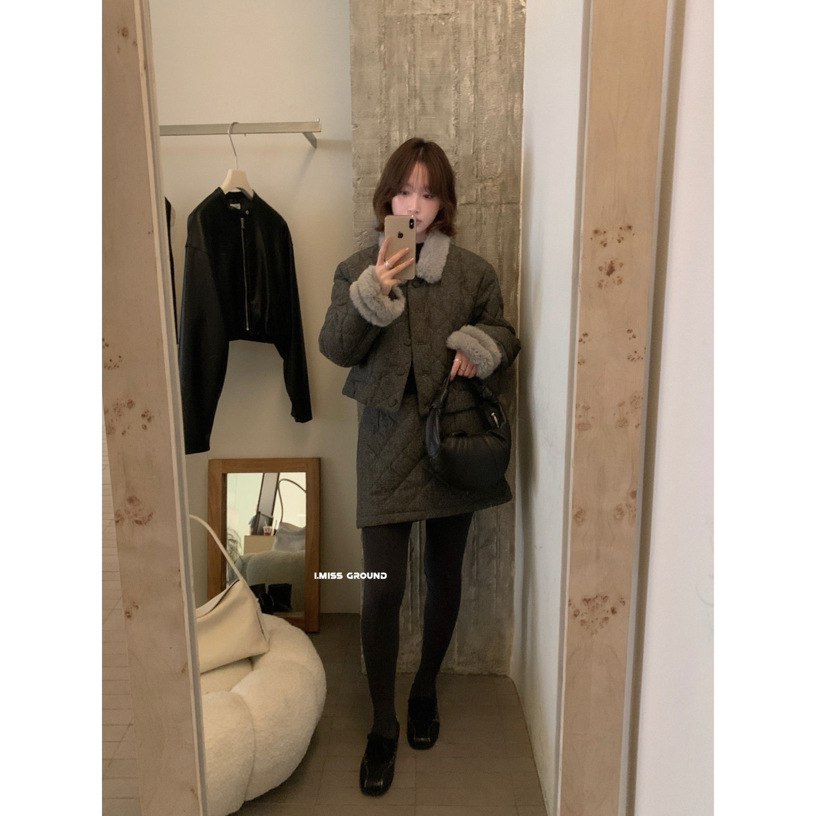 IMISS-冬上新韩标老钱风～菱格保暖高腰半身裙（含25羊毛）H70857