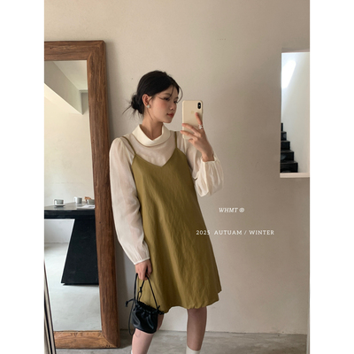 RS.WHMT-生巧皮裙～韩系气质V领可调节吊带PU皮裙连衣裙Q1060