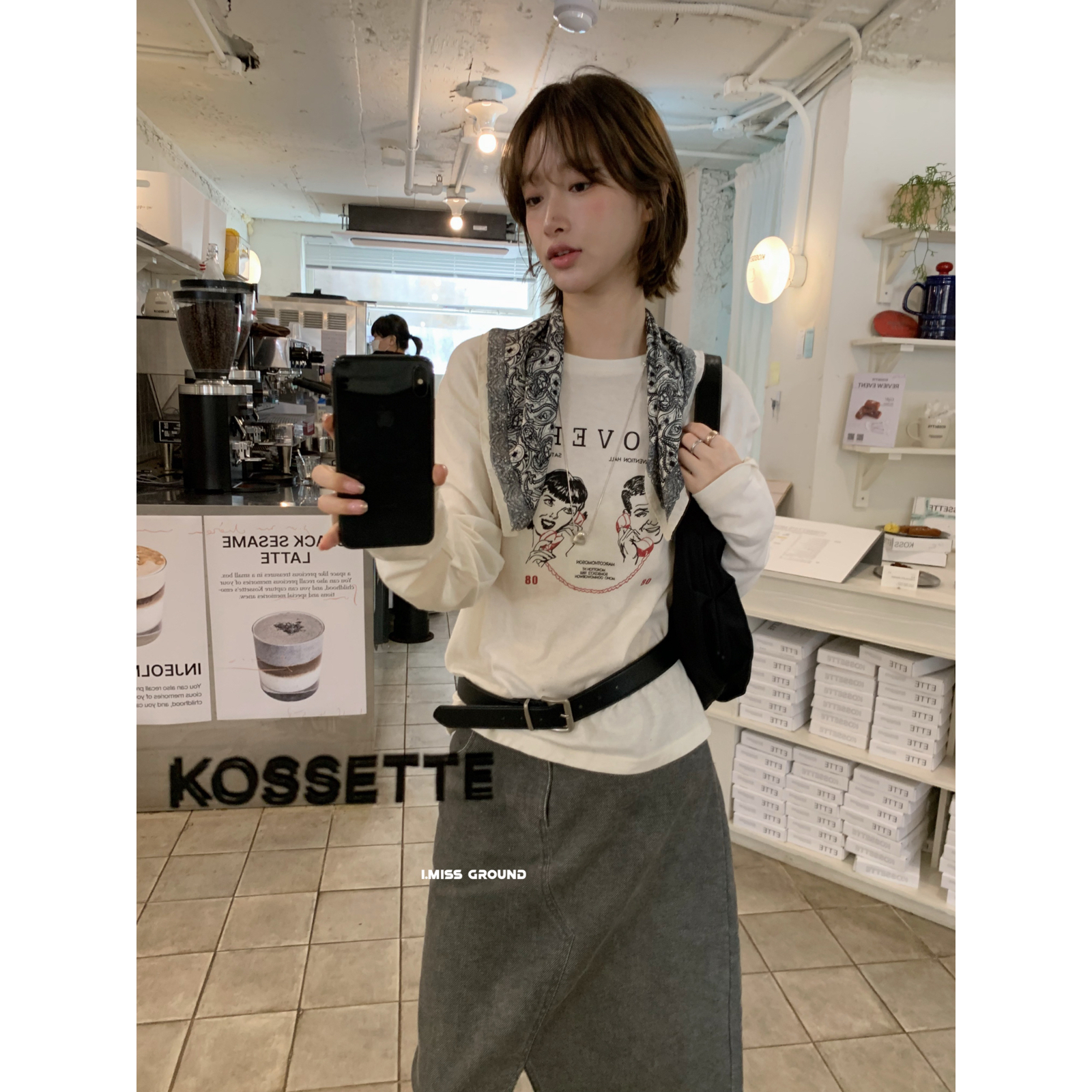 IMISS-标通勤圆领卡通98棉麻长袖T恤(麻料有麻结麻点为正常)H2162