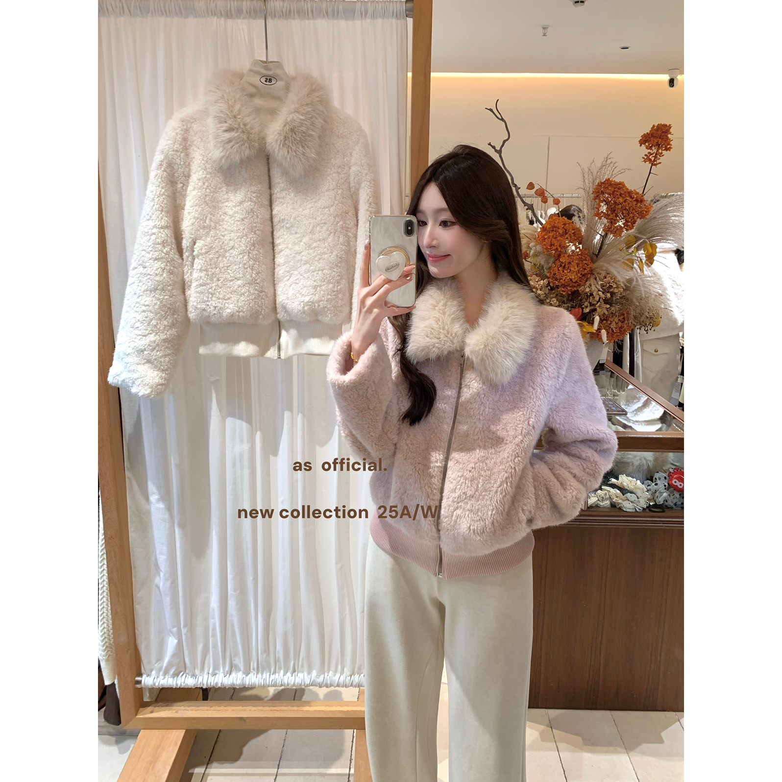 AS OFFICIAL-韩系温柔风miu系毛毛领环保毛拉链短外套25963