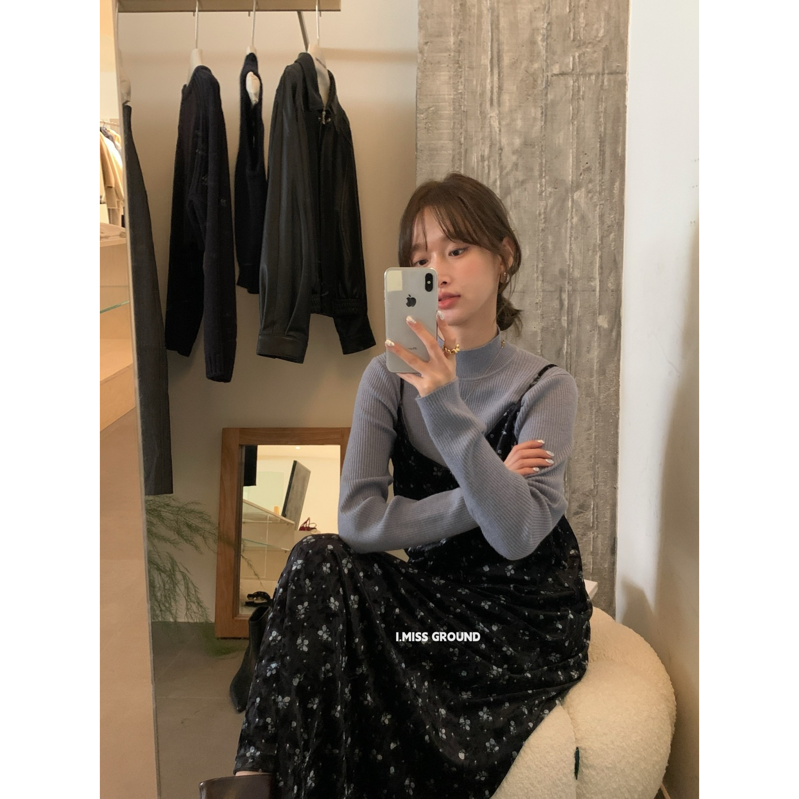 IMISS韩标绝美碎花丝绒连衣裙不含内搭H80505