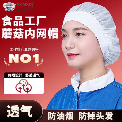 网帽食品厂白色蓝色洁净女长发