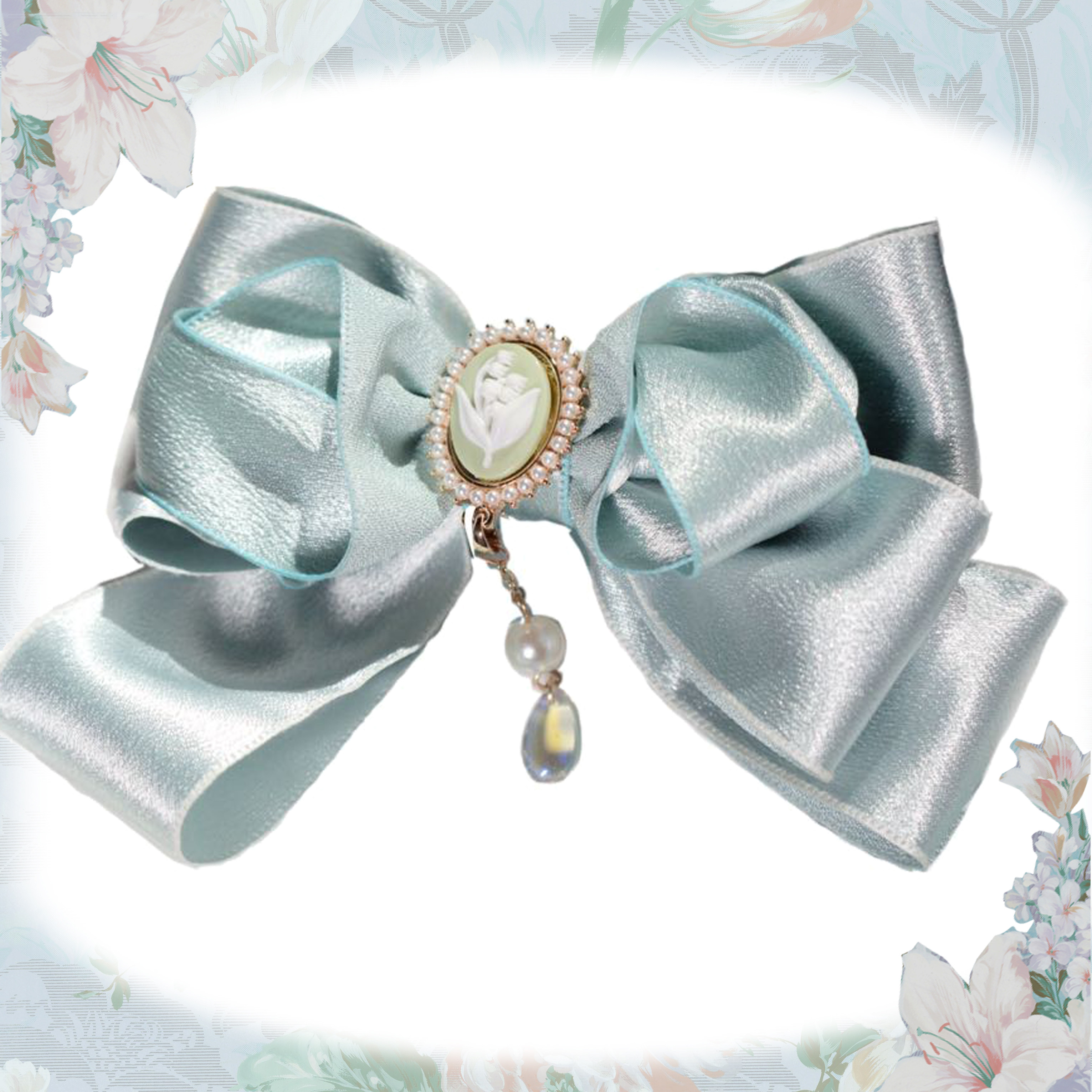 三月之满月凛冬百合铃兰原创丝带蝴蝶结发夹头饰边夹发夹lolita