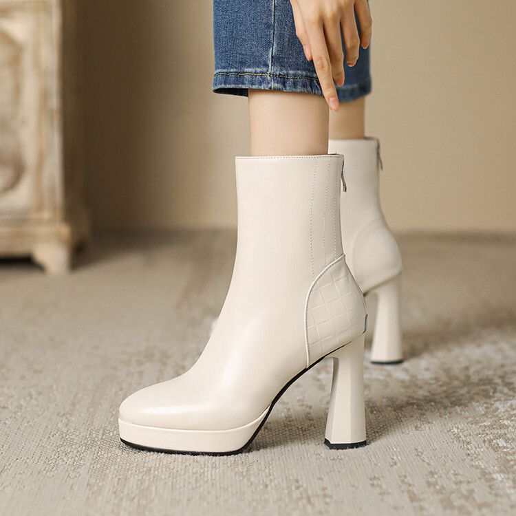 马丁靴女款高跟鞋女气质高级牛皮防水台走秀靴2025秋冬粗跟女短靴