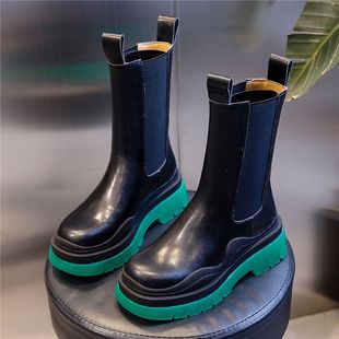 秋冬季2025新款马丁靴女英伦风切尔西高帮长筒靴真皮粗跟烟筒女靴