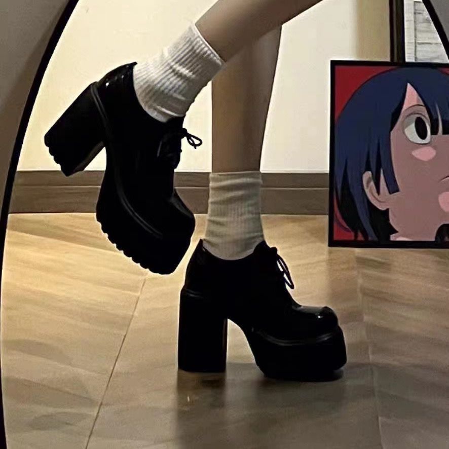 超高跟系带单鞋女新款百搭辣妹小个子增高JK制服鞋学生小皮鞋