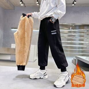 男童加绒裤子羊羔绒运动裤大儿童冬季一条过冬棉卫裤加厚新款