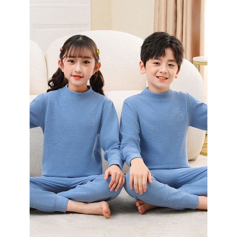 中小童无痕保暖内衣套装男女童秋冬双面磨毛家居睡衣中领秋衣秋裤