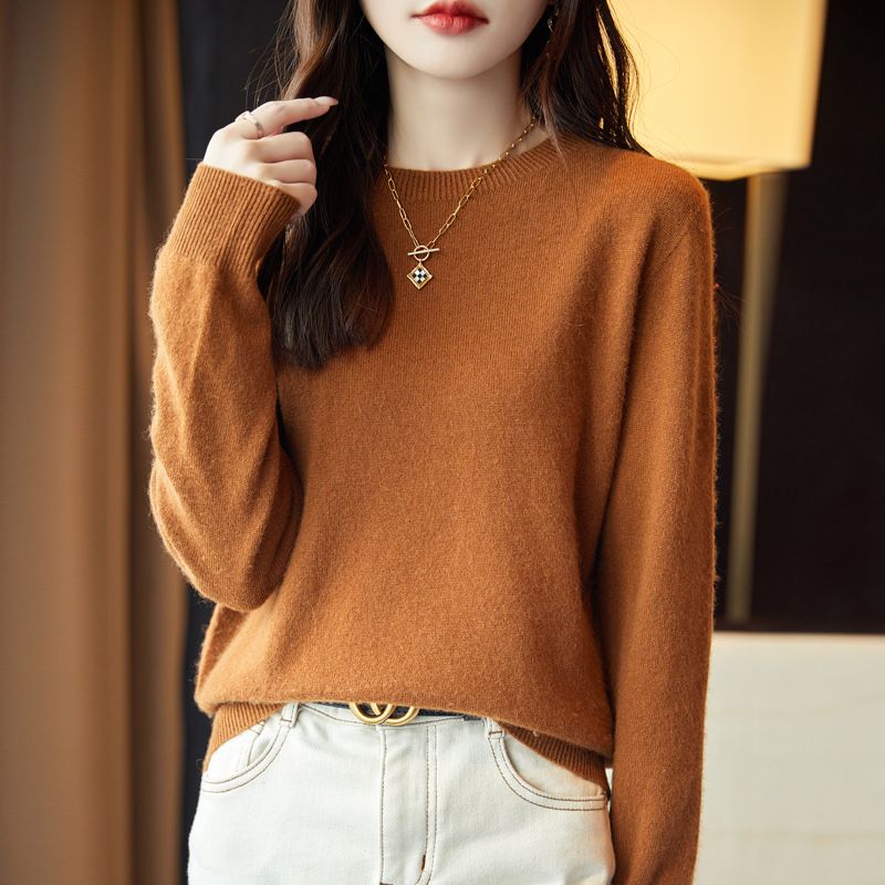 24秋新款女士针织衫毛衣女修身一线成衣低领圆领打底衫女