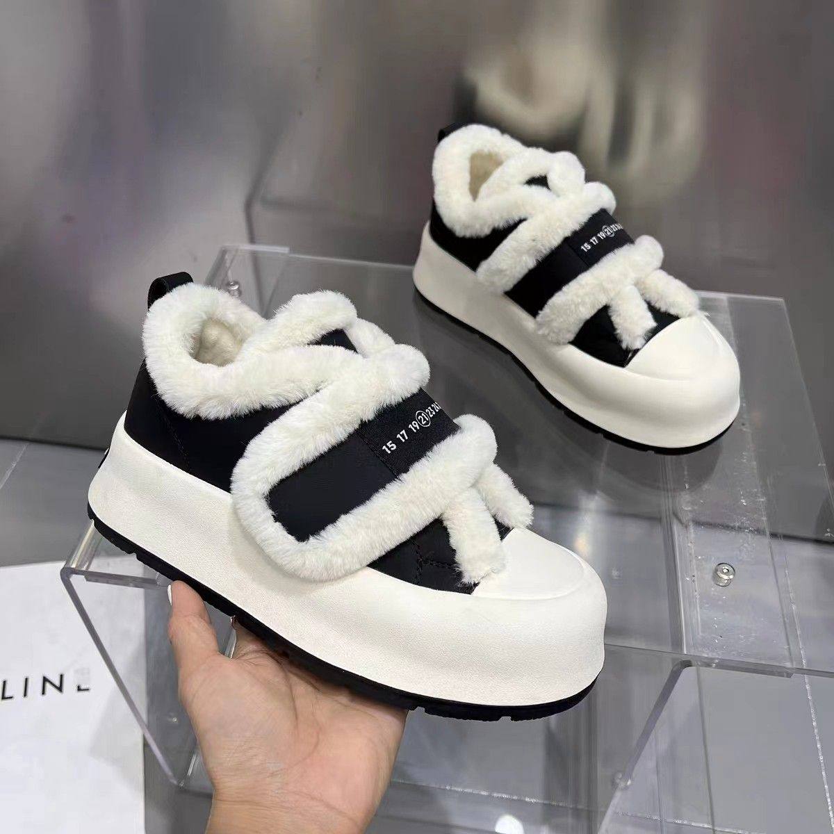 毛毛小白鞋女冬季加绒厚底休闲板鞋2025年新款运动魔术贴保暖棉鞋,女鞋,时尚雪地靴,淘宝优惠券,粉丝福利购,淘宝优惠卷