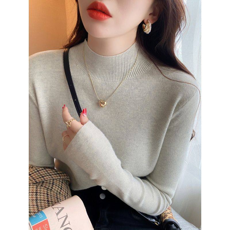 新款打底衫女秋冬内搭半高领春秋白色羊绒毛衣高级感针织上衣