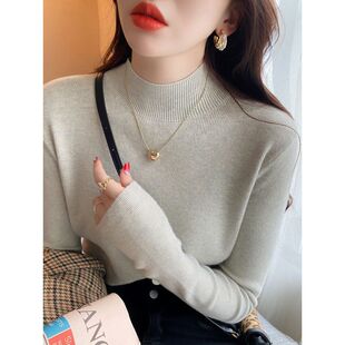 新款打底衫女秋冬内搭半高领春秋白色羊绒毛衣高级感针织上衣