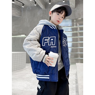 男童夹棉加厚外套春秋冬款2025新款秋季中大童冬装痞帅男孩棉服潮