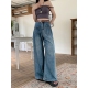 子 显瘦宽松小个子垂感拖地直筒裤 高腰牛仔阔腿裤 女秋冬年新款