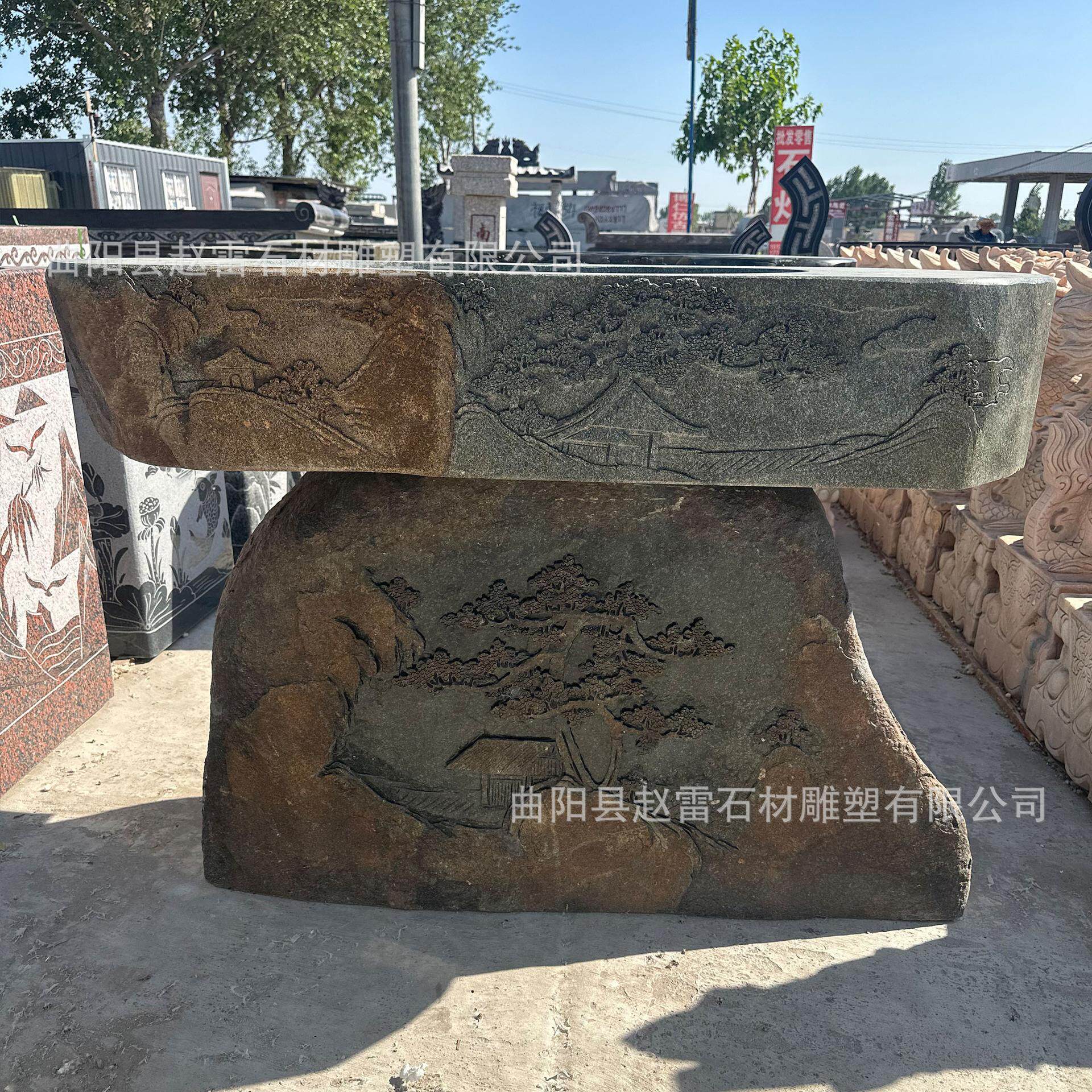 天然石雕户外洗手盆复古一体立柱盆自然立柱艺术盆洗脸盆洗手盆