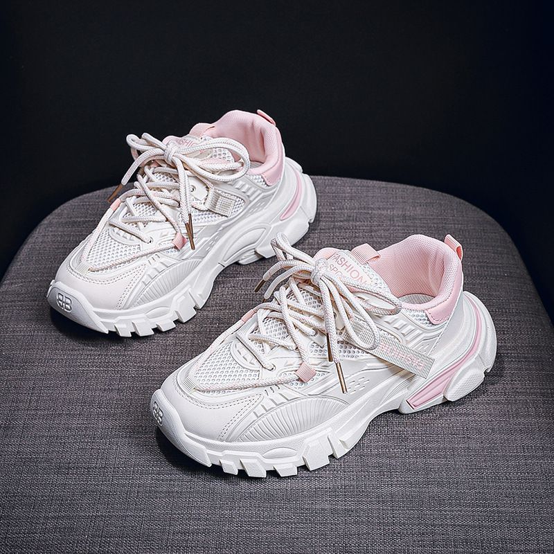 女鞋厚底显瘦老爹鞋2025春季新款百搭网面透气休闲跑步运动小白鞋