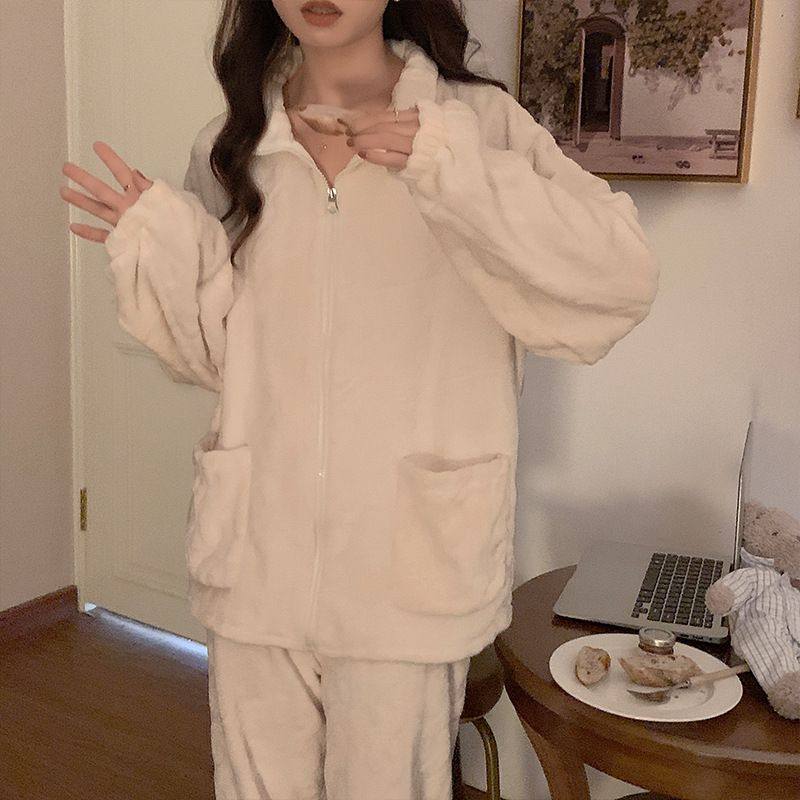 法兰绒秋冬季睡衣女加绒加厚简约纯色拉链高领保暖外穿家居服套装,女装/女士精品,棉衣/棉服,淘宝优惠券,粉丝福利购,淘宝优惠卷