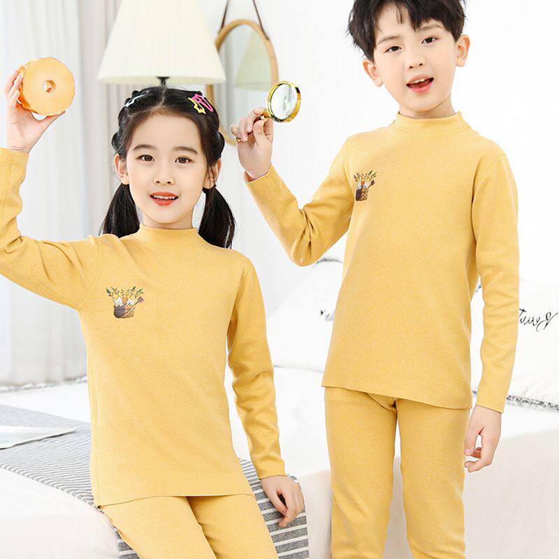 儿童中领保暖内衣套装中大童2025春季双面磨绒打底秋衣秋裤家居服