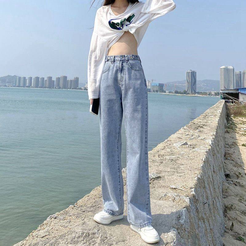 多扣可调直筒宽松阔腿高腰设计感牛仔裤女秋冬新款显瘦拖地裤子潮