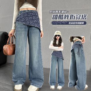 女童韩版牛仔裤秋季2025新款大童宽松阔腿裤洋气儿童秋冬直筒裤子