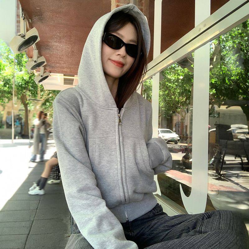 春秋时尚卫衣外套女休闲2025设计感宽松百搭连帽拉链即墨开衫上衣,女装/女士精品,常规大码外套,淘宝优惠券,粉丝福利购,淘宝优惠卷