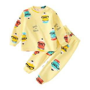 儿童秋冬不倒绒睡衣套装韩版男童加绒加厚家居服女童保暖内衣套装