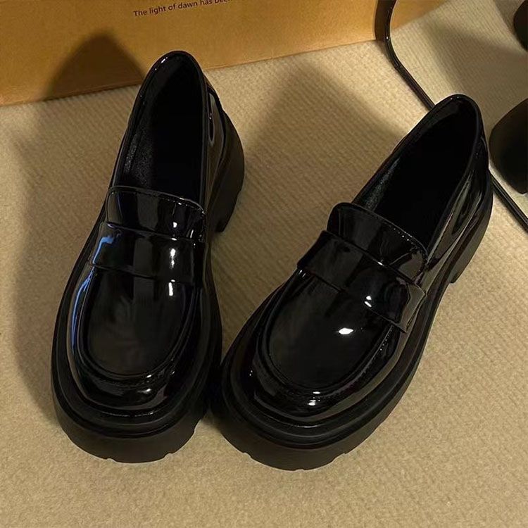 韩版黑色小皮鞋女厚底松糕日系2025新款一脚蹬乐福鞋玛丽珍单鞋