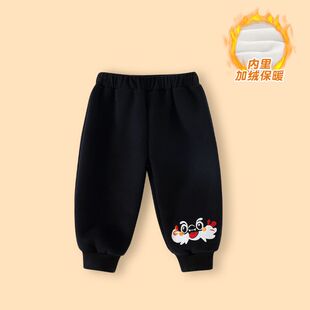 男童裤子秋冬款加绒宝宝黑色新年卫裤冬季加厚女童长裤儿童保暖裤
