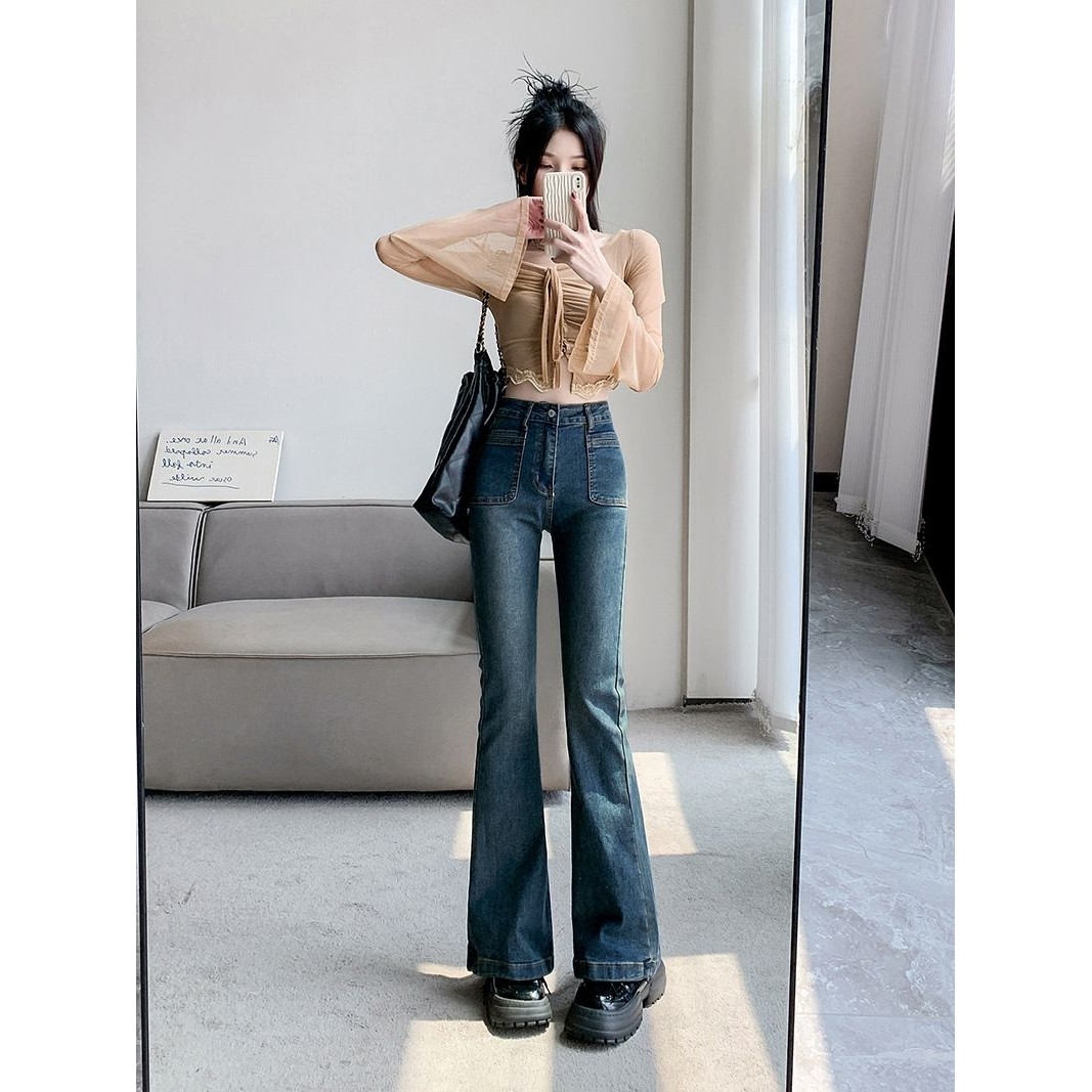 水泥灰微喇叭牛仔裤女高腰新款秋冬紧身显瘦弹力直筒拖地裤子,女装/女士精品,大码裤装,淘宝优惠券,粉丝福利购,淘宝优惠卷