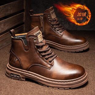 马丁靴男2025秋冬季新款加绒工装靴复古英伦男士高帮潮流真皮棉鞋