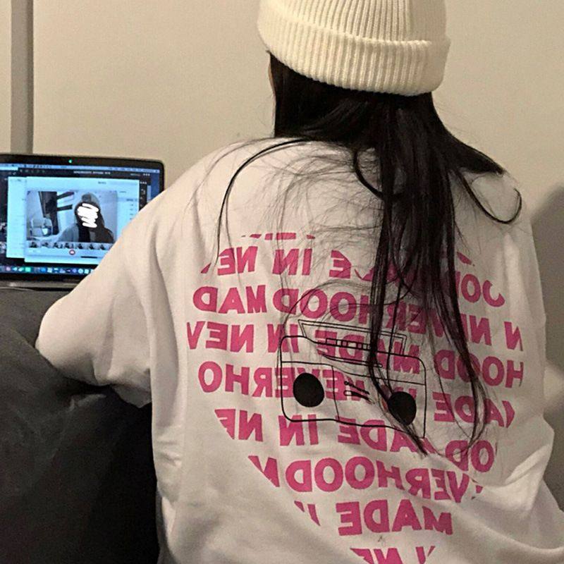 白色卫衣女年新款春秋薄款宽松韩版学生设计感小众无帽潮ins