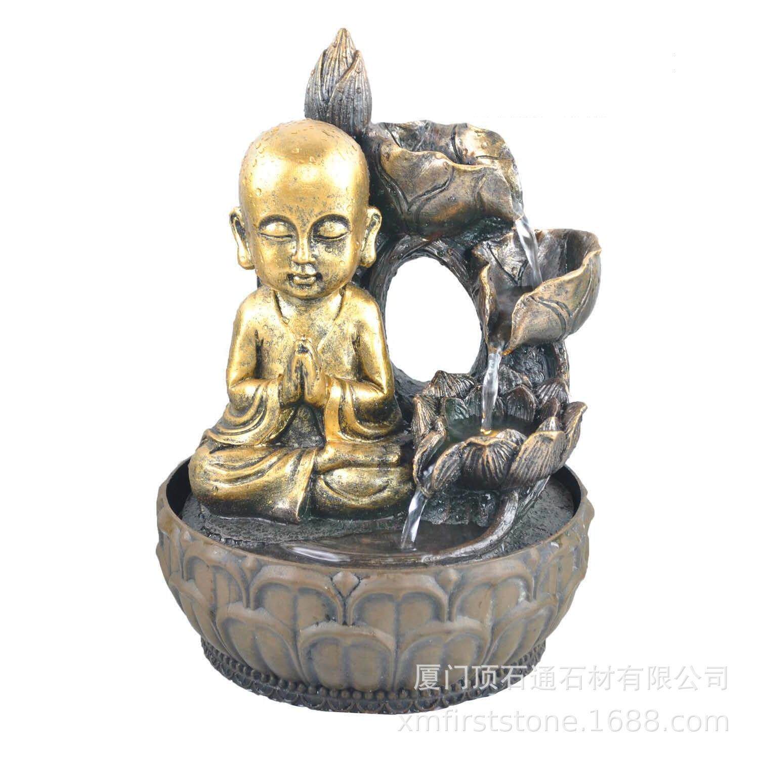 桌面摆件流水喷泉风水球轮客厅加湿器东南亚家居如来佛像树脂流水