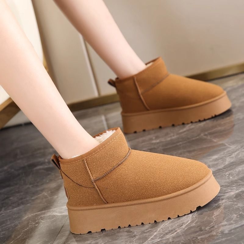 2025冬季新款皮毛一体雪地靴女厚底增高女鞋零下防寒加绒加厚棉鞋