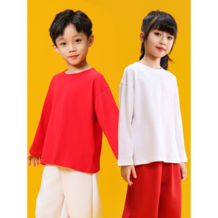 童装男大童长袖t恤外穿男童秋装 女童打底衫白色儿童t桖纯棉