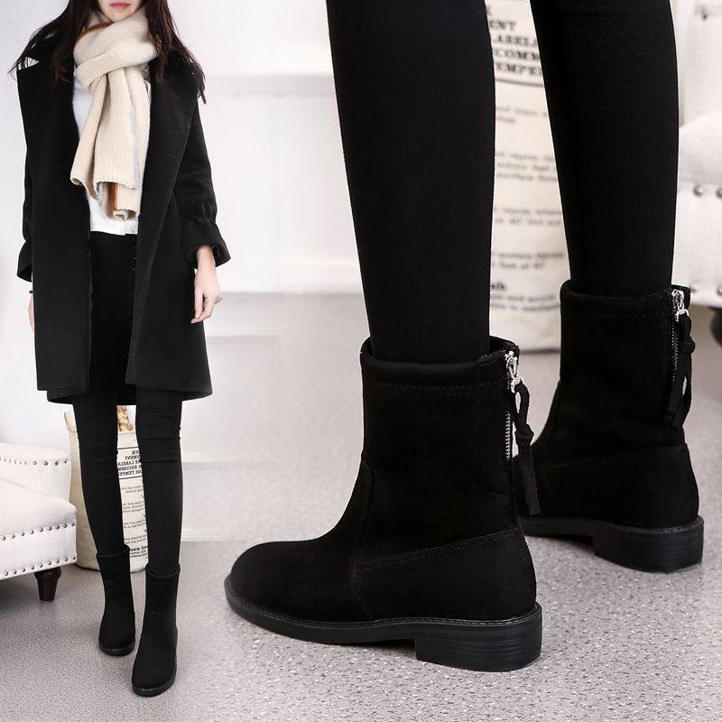 靴子女秋冬季2025新款短靴英伦中筒韩版百搭马丁靴平底女靴大码41,女鞋,弹力靴/袜靴,淘宝优惠券,粉丝福利购,淘宝优惠卷