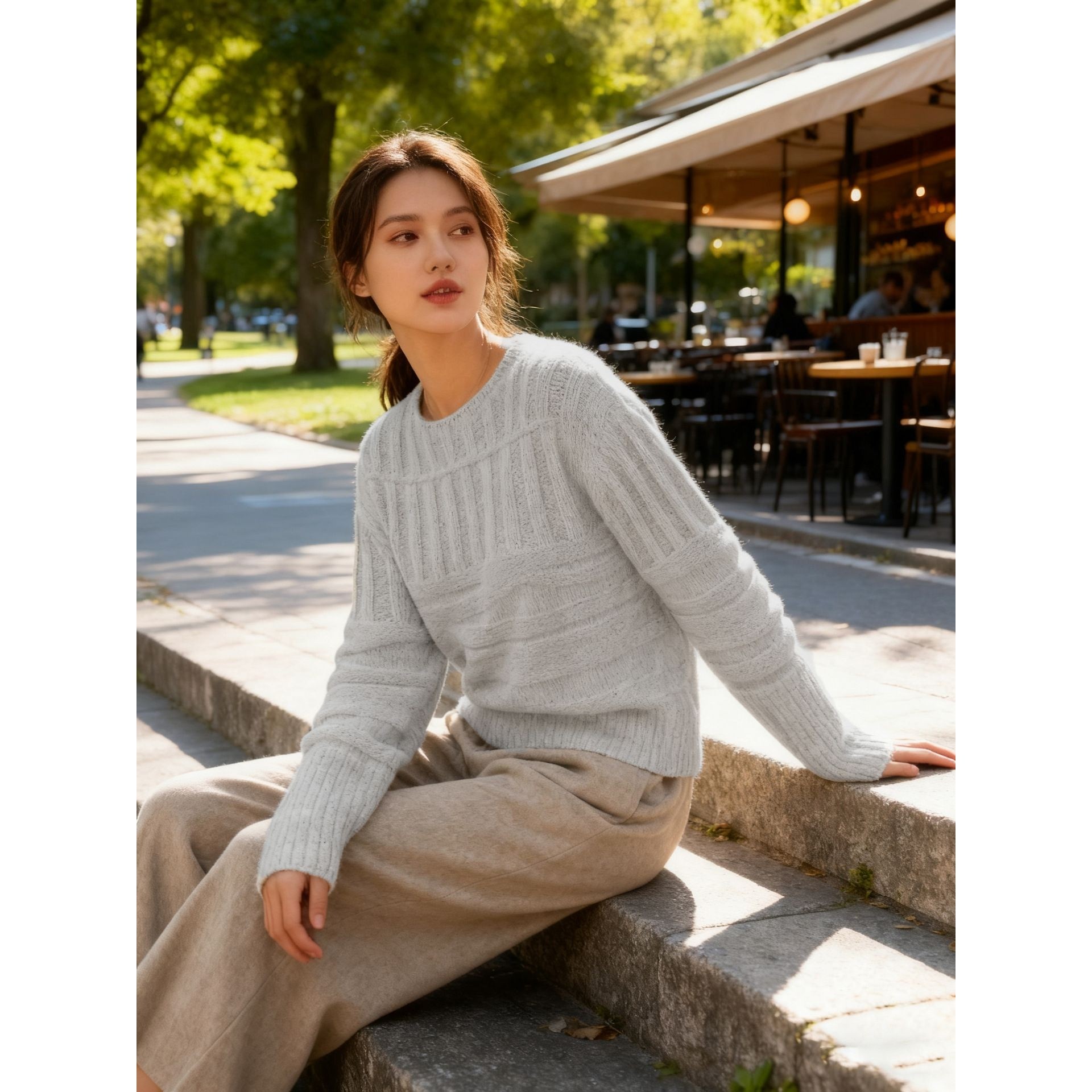 秋冬小香风坑条圆领内搭毛衣打底衫女新款复古宽松外穿针织衫上衣,女装/女士精品,毛衣,淘宝优惠券,粉丝福利购,淘宝优惠卷