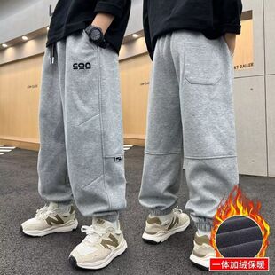 春秋新款男童运动裤季秋冬加绒中大童裤子长裤儿童卫裤潮黑色