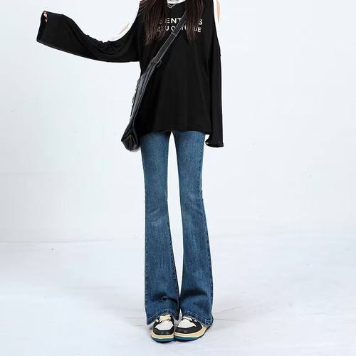高腰蓝色微喇牛仔裤女年秋冬新款时尚百搭显瘦小个子喇叭裤子