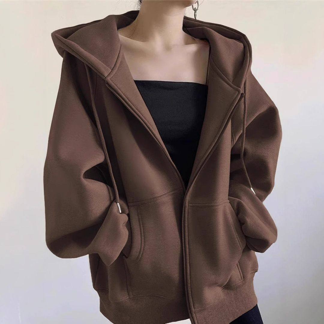 美拉德拉链连帽卫衣女春秋季百搭加绒加厚棒球服外套日韩休闲风